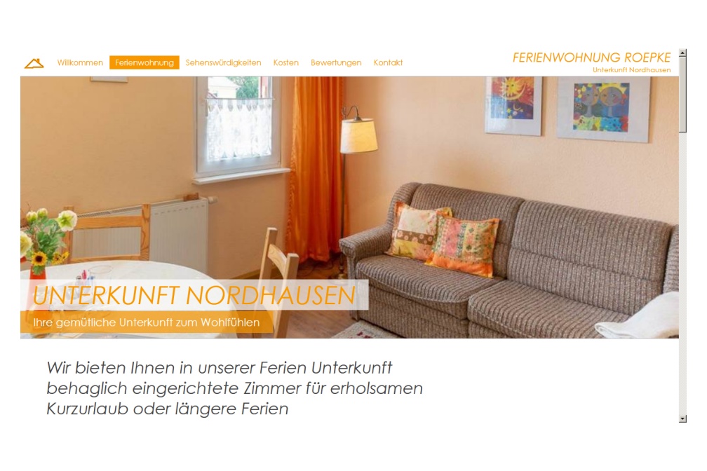 Einzelseite jedes Zimmers mit Fotos und Texten