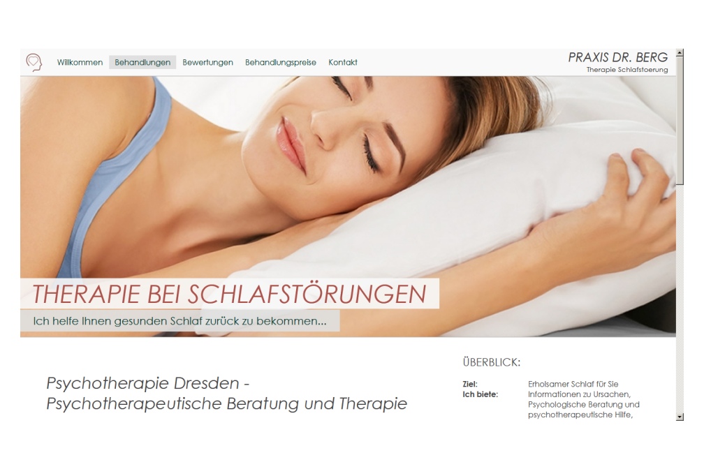 Einzelseite für jede Therapie mit Fotos und Texten