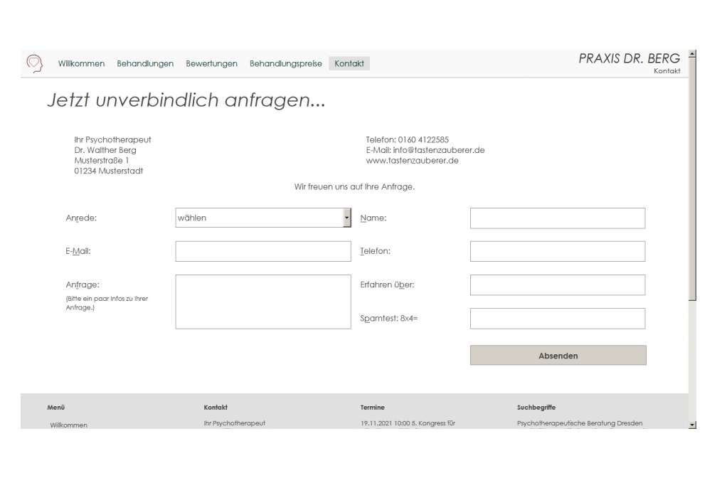 Formular für unkomplizierte Kontaktaufnahme